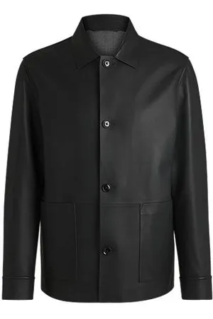 HUGO BOSS Regular-fit jacket in Nappa leather with button front