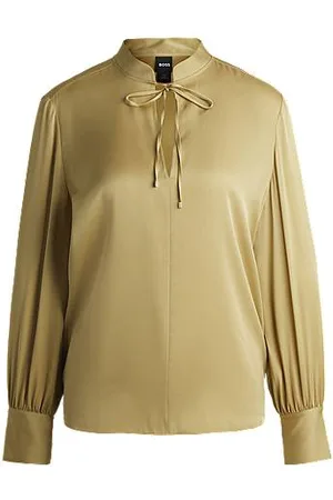 HUGO BOSS Relaxed-fit blouse in stretch silk with keyhole neckline