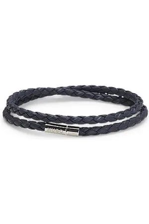 HUGO BOSS Double braided-leather cuff with metal logo closure