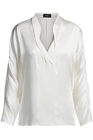 HUGO BOSS Regular-fit blouse with draped neckline