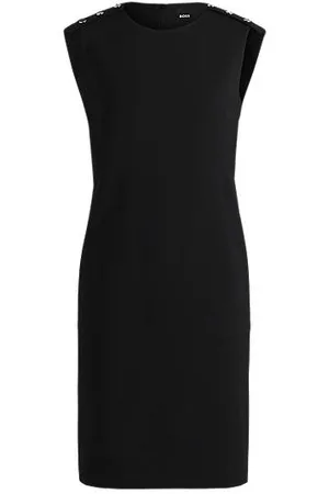 HUGO BOSS Shift dress in stretch fabric with buttoned shoulders