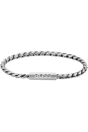 HUGO BOSS Silver-tone cuff with braided chain