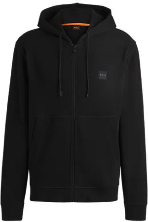 HUGO BOSS Cotton-terry zip-up hoodie with tonal logo patch