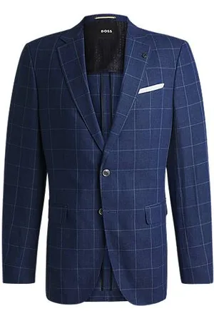 HUGO BOSS Slim-fit jacket in a checked linen blend