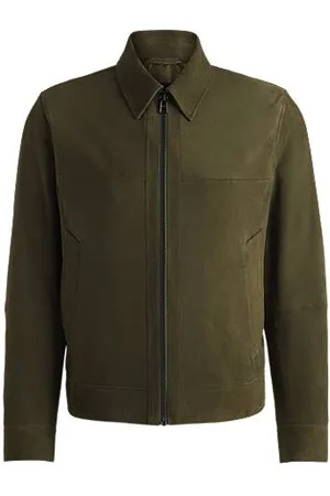 HUGO BOSS Regular-fit jacket in soft suede with zip front