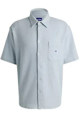 HUGO BOSS Short-sleeved shirt in a waffle-structured cotton blend