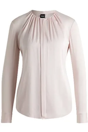 HUGO BOSS Collarless regular-fit blouse in stretch silk