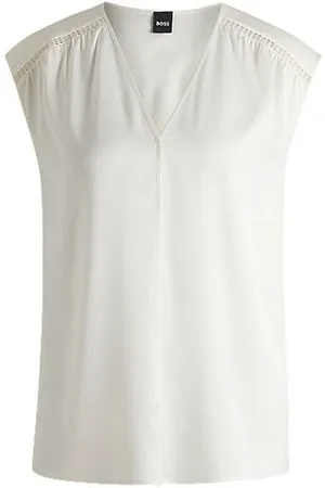 HUGO BOSS Sleeveless blouse in stretch-silk satin