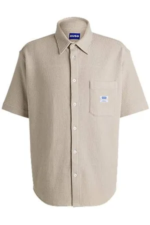 HUGO BOSS Short-sleeved shirt in a waffle-structured cotton blend