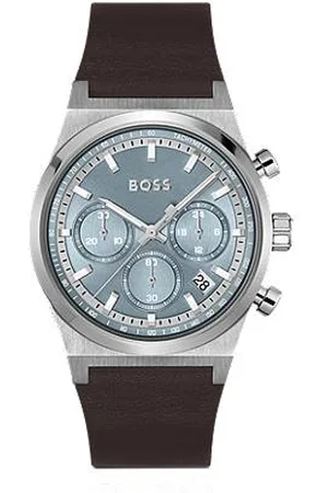 HUGO BOSS Silver-tone chronograph watch with leather strap