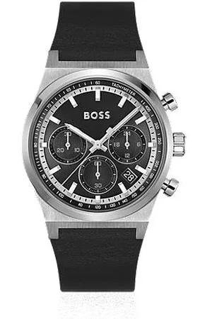 HUGO BOSS Silver-tone chronograph watch with leather strap