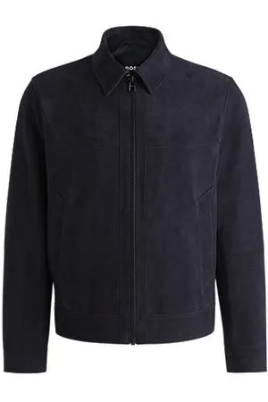 HUGO BOSS Regular-fit jacket in soft suede with zip front