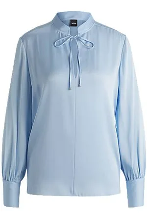 HUGO BOSS Relaxed-fit blouse in stretch silk with keyhole neckline