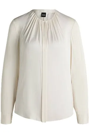 HUGO BOSS Collarless regular-fit blouse in stretch silk