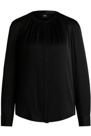 HUGO BOSS Collarless regular-fit blouse in stretch silk