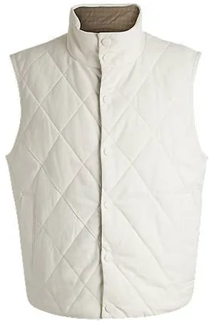HUGO BOSS Reversible gilet in nubuck leather and checked fabric