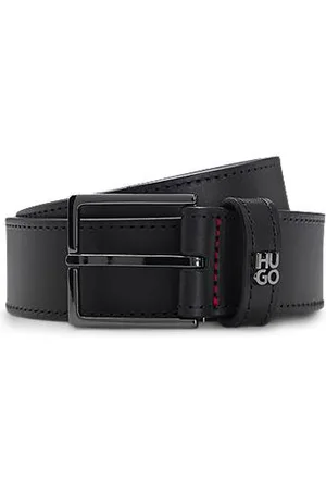 HUGO BOSS Leather belt with stacked-logo keeper and gunmetal hardware
