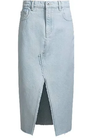 HUGO BOSS Midi skirt in blue denim with frayed hem