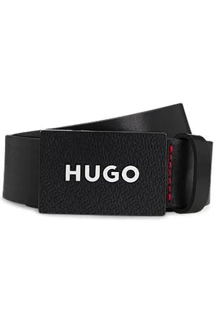 HUGO BOSS Matte leather belt with branded plaque buckle