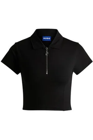 HUGO BOSS Cropped stretch-cotton polo shirt with zip placket