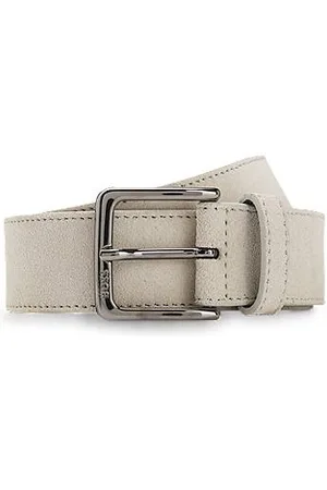 HUGO BOSS Suede belt with logo-engraved gunmetal buckle