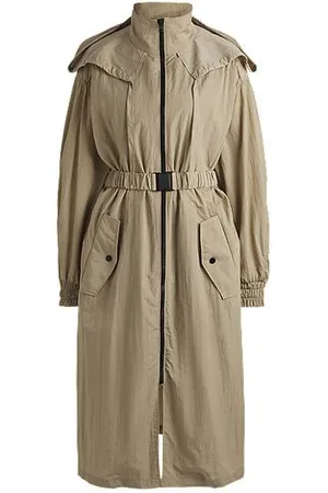 HUGO BOSS Long-length belted parka jacket in seersucker fabric