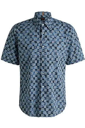 HUGO BOSS Regular-fit shirt in printed cotton poplin