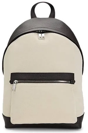 HUGO BOSS Canvas backpack with leather trims