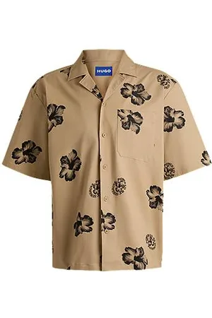 HUGO BOSS Relaxed-fit shirt in hibiscus-print stretch cotton