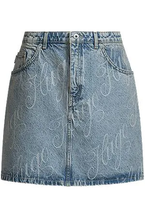 HUGO BOSS Mini skirt in logo-print rigid denim