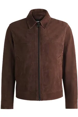 HUGO BOSS Regular-fit jacket in soft suede with zip front
