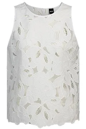 HUGO BOSS Tailored blouse in cotton-blend broderie anglaise