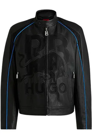 HUGO BOSS X RB slim-fit leather jacket with mesh logo