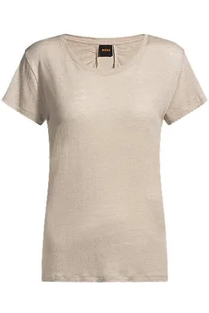 HUGO BOSS Scoop-neck linen T-shirt with gathered back