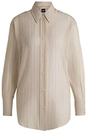 HUGO BOSS Regular-fit blouse in a striped cotton blend