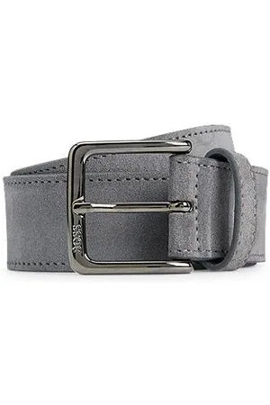 HUGO BOSS Suede belt with logo-engraved gunmetal buckle