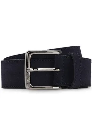 HUGO BOSS Suede belt with logo-engraved gunmetal buckle