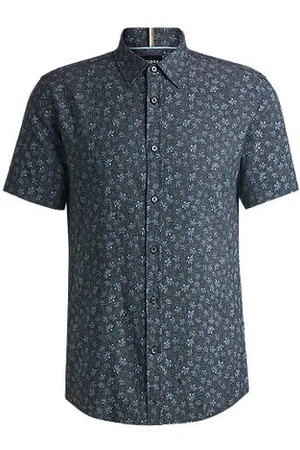 HUGO BOSS Slim-fit shirt in floral-print stretch linen