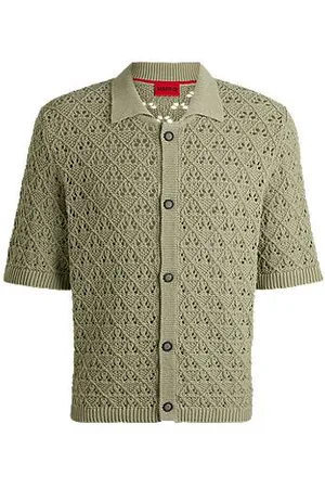 HUGO BOSS Open-structured shirt in a knitted cotton blend