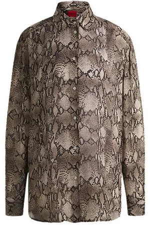 HUGO BOSS Oversized-fit blouse in python-print crepe de Chine