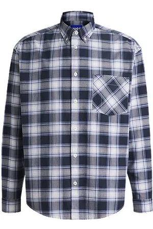 HUGO BOSS Oversized-fit shirt in checked Oxford cotton