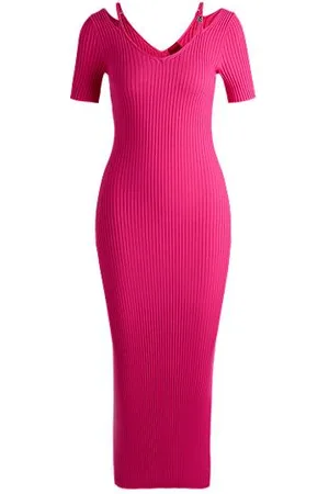 HUGO BOSS Ribbed-knit bodycon midi dress with cutout details