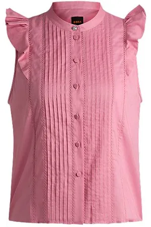 HUGO BOSS Regular-fit blouse in pleat-front cotton muslin