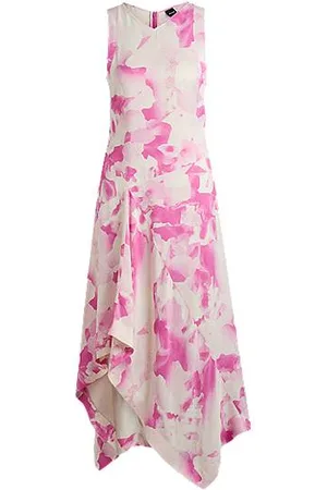 HUGO BOSS Long-length dress in printed twill with waterfall front