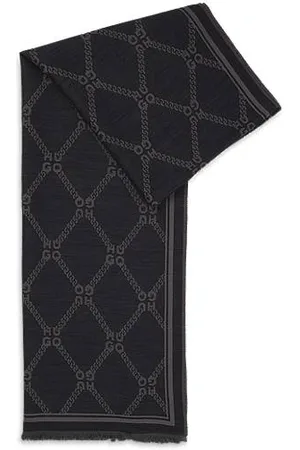 HUGO BOSS Wool-blend scarf with stacked-logo motif
