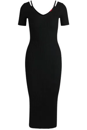 HUGO BOSS Ribbed-knit bodycon midi dress with cutout details