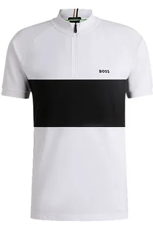HUGO BOSS Active cotton-blend polo shirt with block stripe