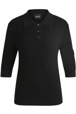HUGO BOSS Equestrian ribbed-knit polo with oversized collar