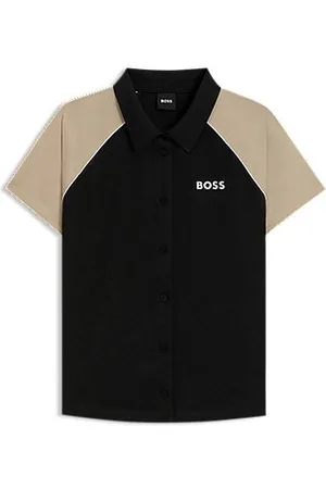 HUGO BOSS Active button-up top with monogram jacquard fabric