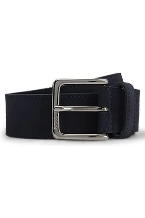 HUGO BOSS Suede belt with logo-engraved gunmetal buckle